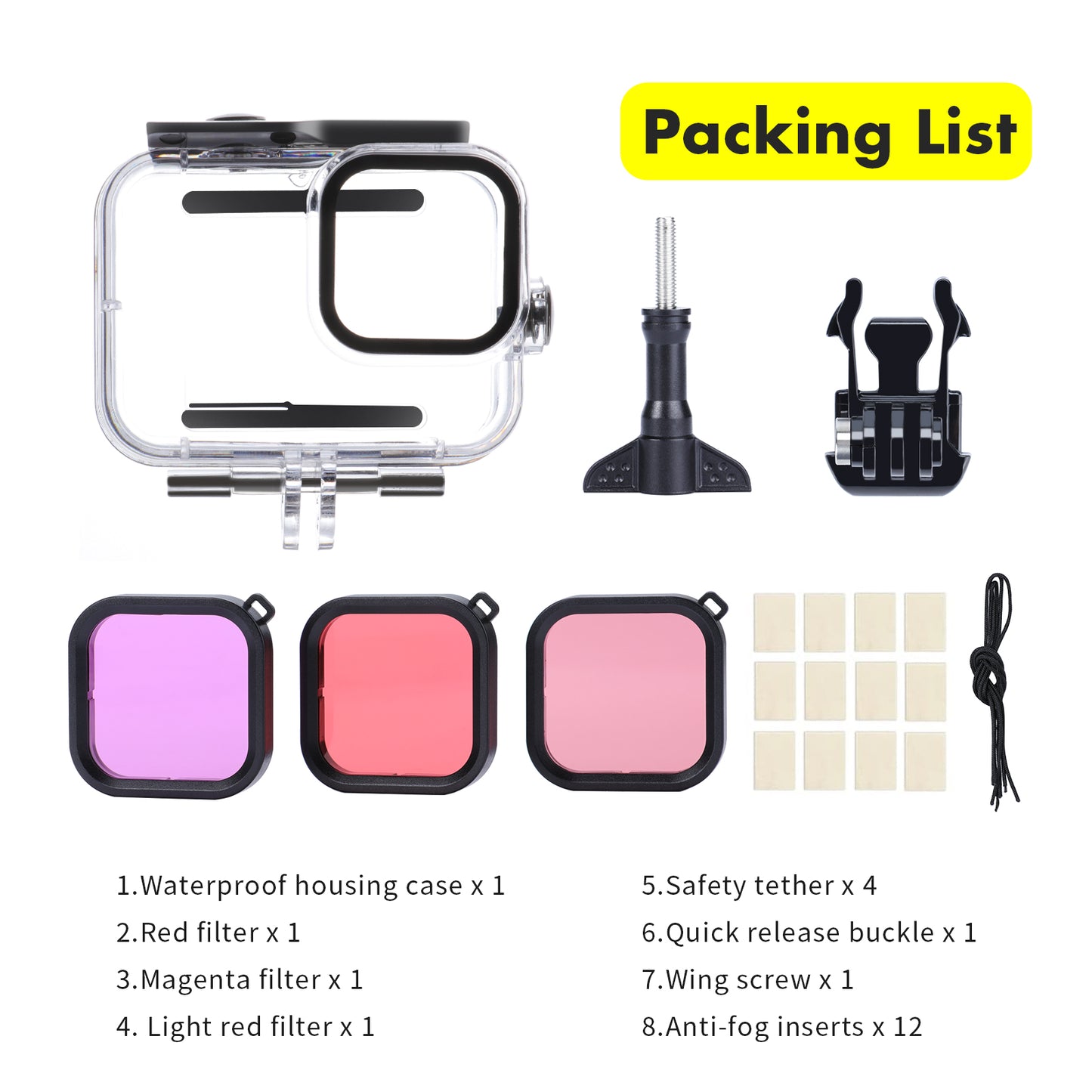 Dive Waterproof Case with 3 Pack Filter for Gopro Hero 11/10/9