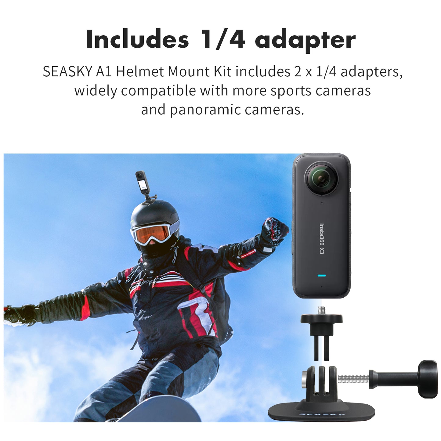 SEASKY A2-T20 CF Carbon Fiber Unicorn Helmet Mount For Insta360 X5