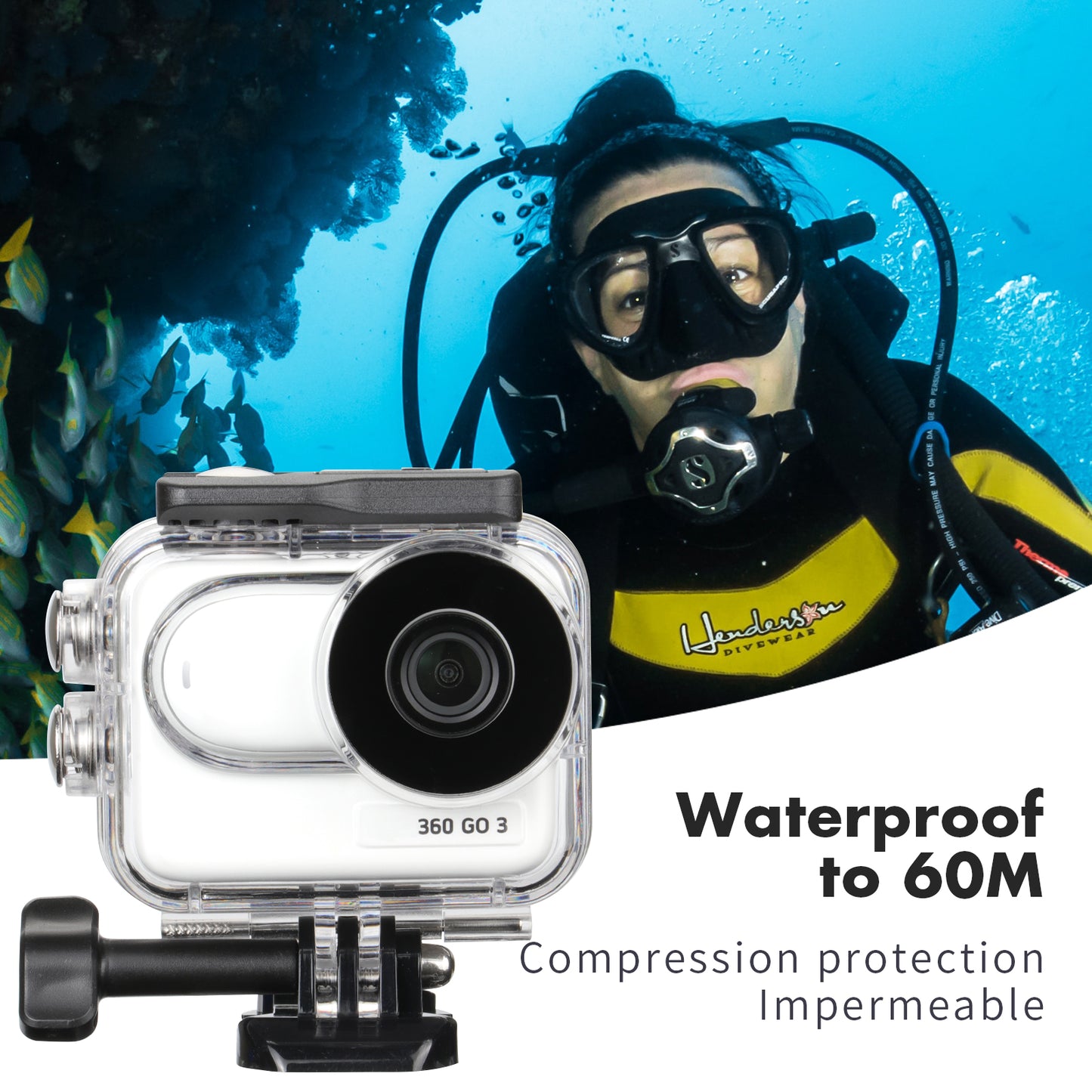 SEASKY Dive Waterproof Protector Case Housing for Insta360 Go 3 Action Camera Accessories Diving Depth 60M/196FT Underwater Protective Case