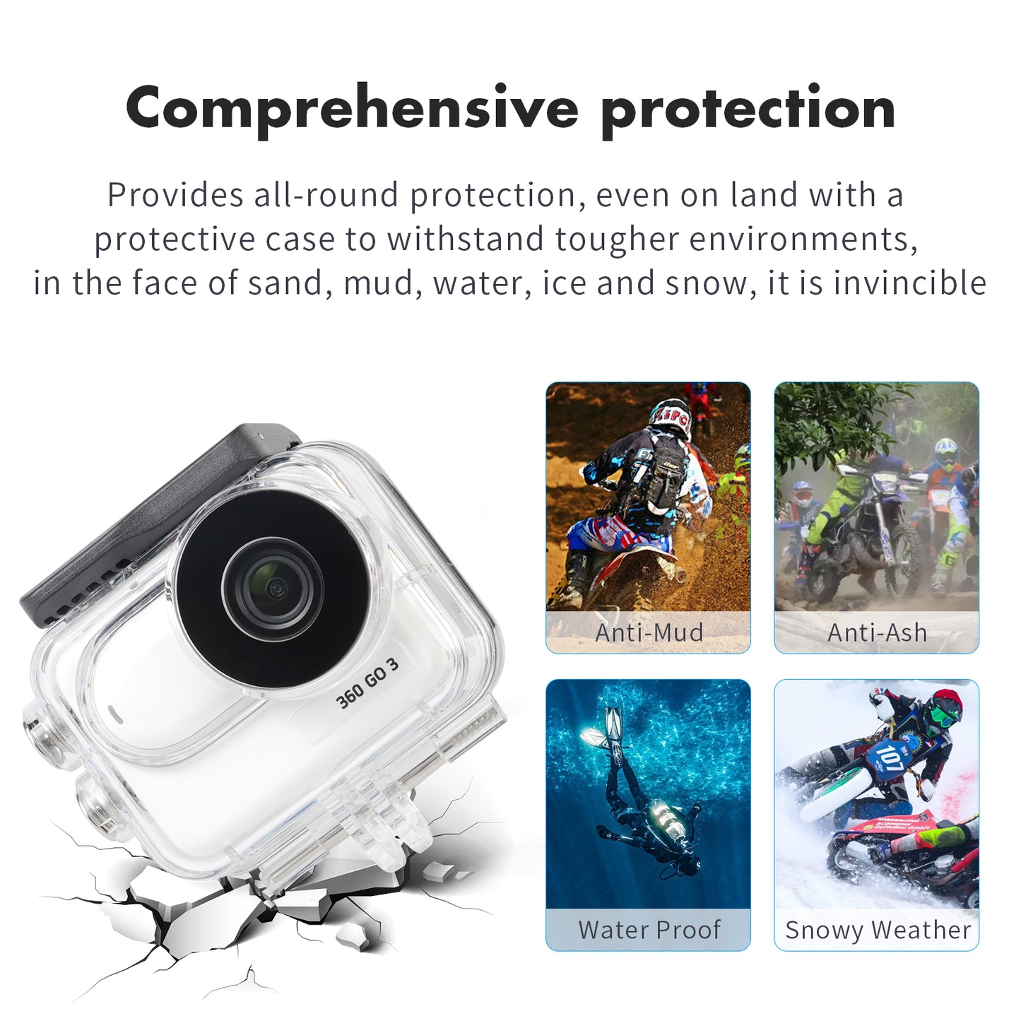 SEASKY Dive Waterproof Protector Case Housing for Insta360 Go 3 Action Camera Accessories Diving Depth 60M/196FT Underwater Protective Case