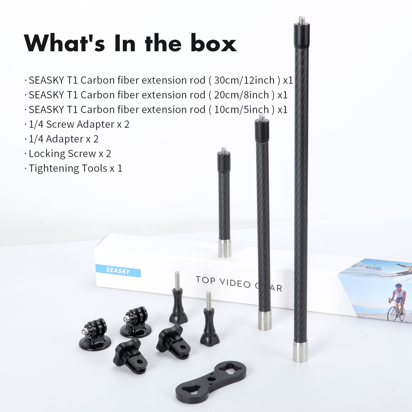 SEASKY T1-1 1/4 screw thread Carbon Fiber Extension Rod Kit with 1/4 Adapter Sports Camera Third Person View Video Accessory Compatible with insta360 X4 X3 X2 X RS for GoPro Max 360 Panoramic Camera