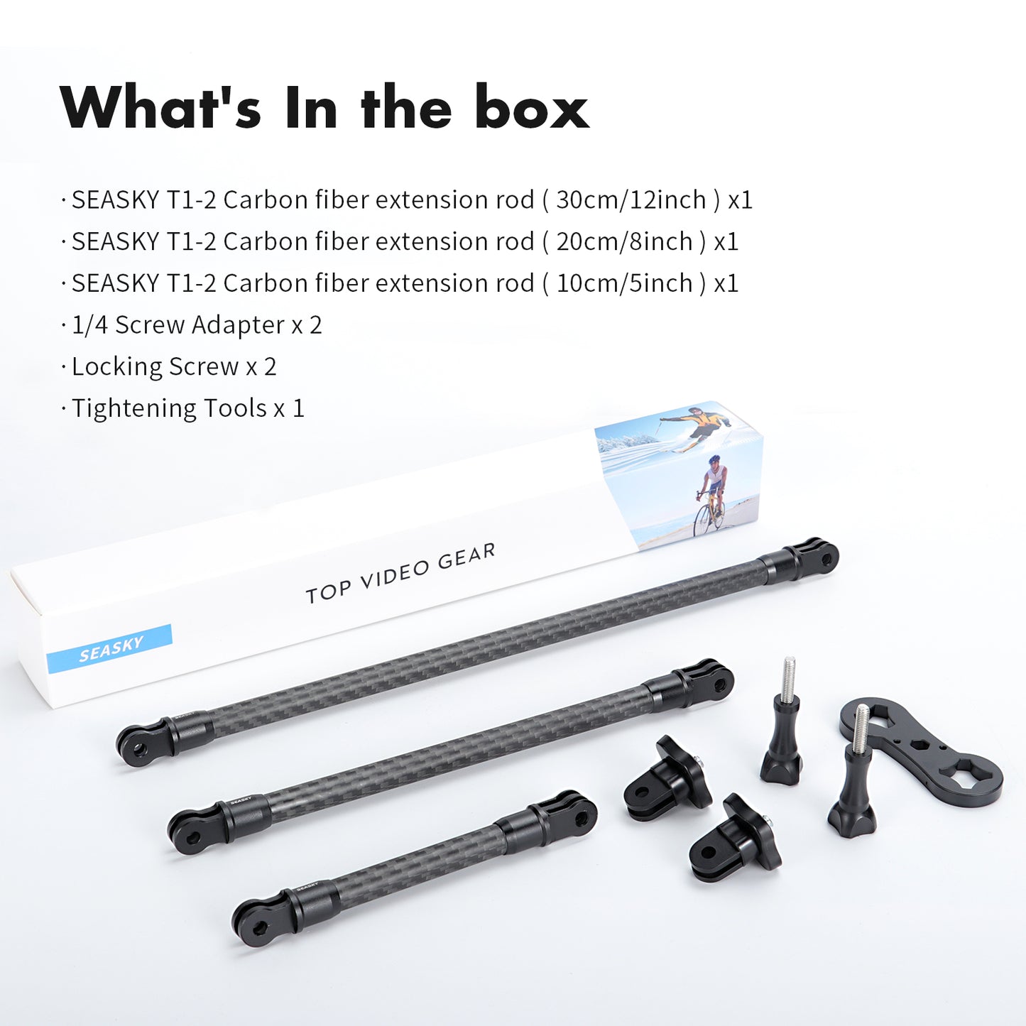 SEASKY T1-2 Carbon Fiber Extension Pole Rod standard set Sports Camera Third Person View Video Accessory Compatible with GoPro Hero 12/11/10/9/8 for DJI osmo Action 4/3/2 Sports Camera Accessories