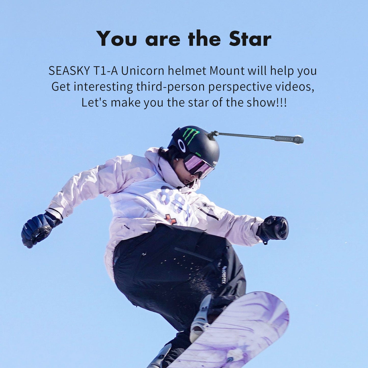 SEASKY T1-A Unicorn helmet Mount compatible with insta360 X4 X2 X3 RS Compatible with GoPro Max 360 Panoramic Sports Action Camera skiing skateboarding bike riding Third Person View Accessories