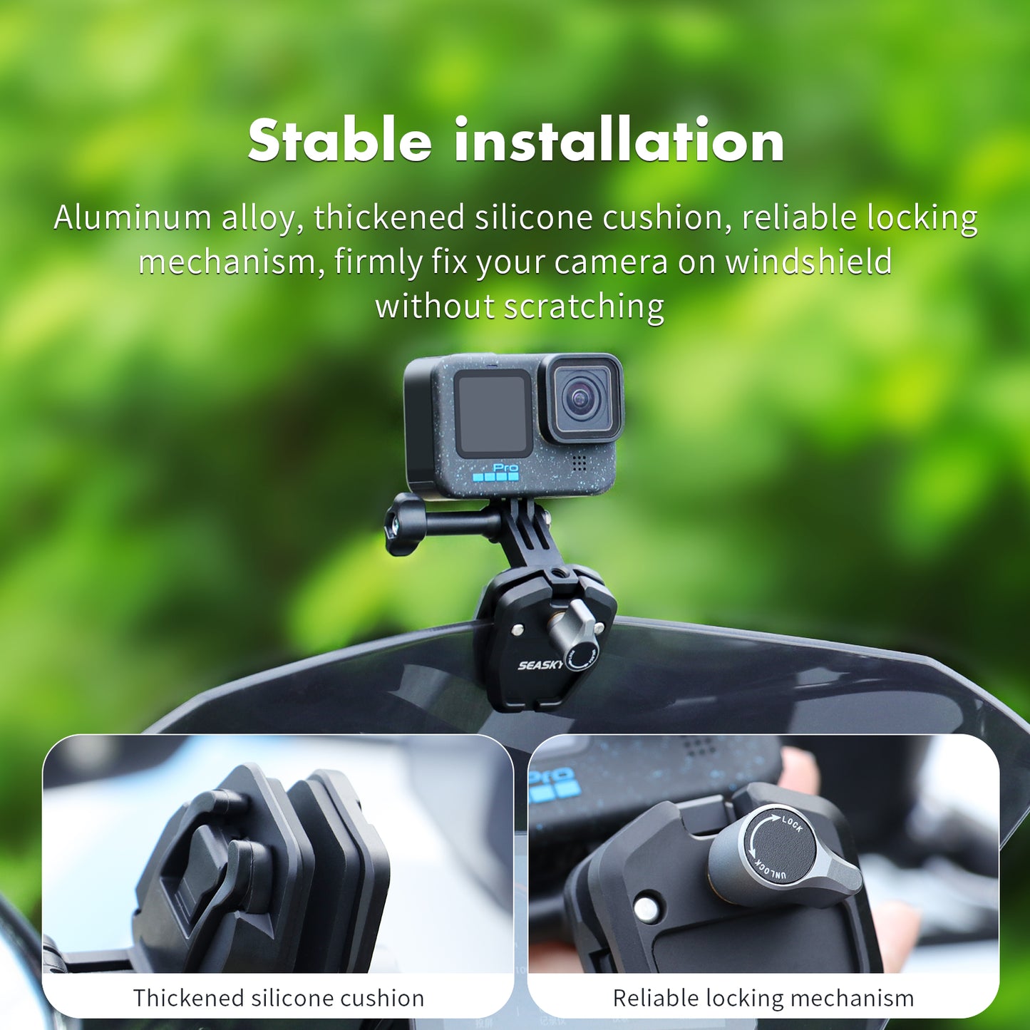 SEASKY M1 Motorbike motorcycle Windscreen Clamp Mount Accessories for Gopro Hero 12 11 10 9 8 7 for DJI Action 4 3 2 for insta360 X4 X3 X2 X RS Sports Action Camera Aluminum Alloy metal