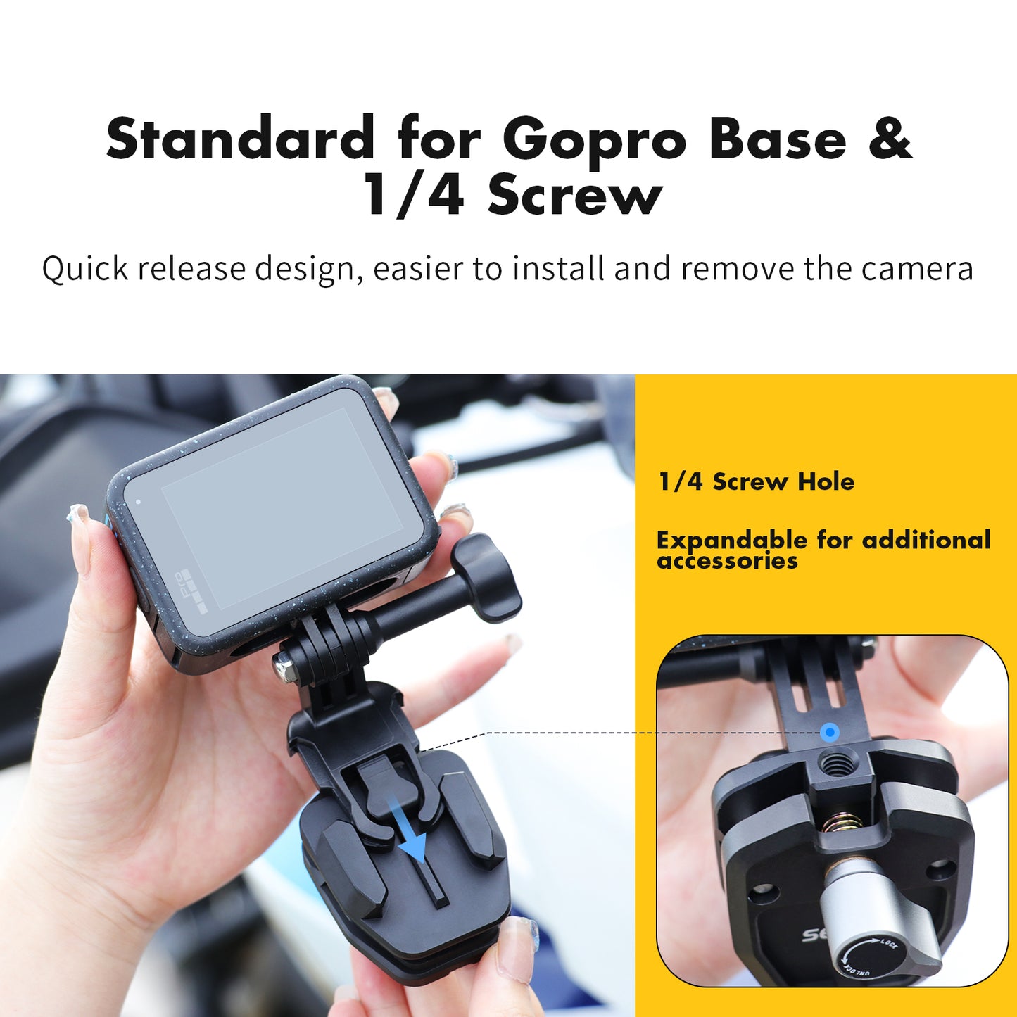 SEASKY M1 Motorbike motorcycle Windscreen Clamp Mount Accessories for Gopro Hero 12 11 10 9 8 7 for DJI Action 4 3 2 for insta360 X4 X3 X2 X RS Sports Action Camera Aluminum Alloy metal