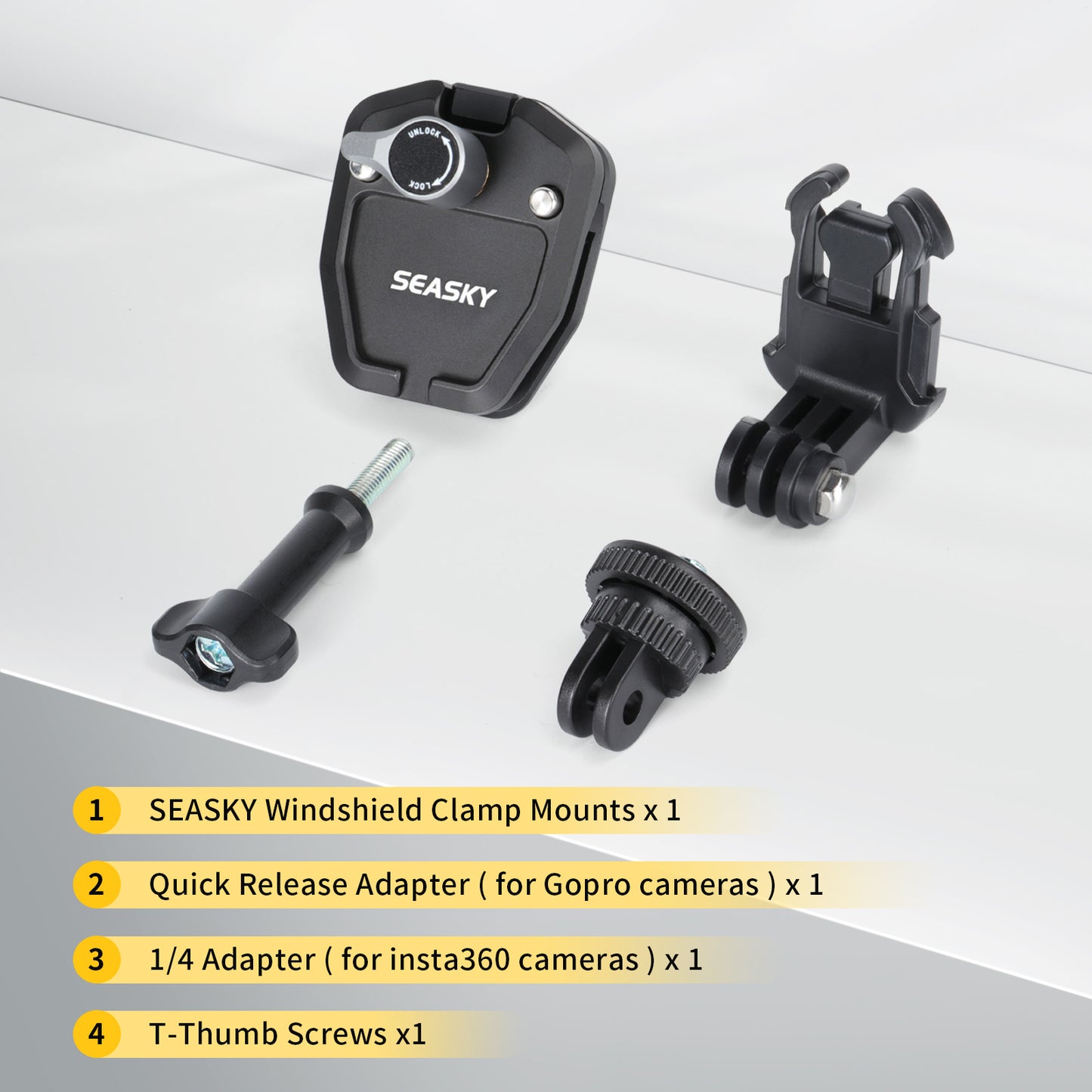 SEASKY M1 Motorbike motorcycle Windscreen Clamp Mount Accessories for Gopro Hero 12 11 10 9 8 7 for DJI Action 4 3 2 for insta360 X4 X3 X2 X RS Sports Action Camera Aluminum Alloy metal