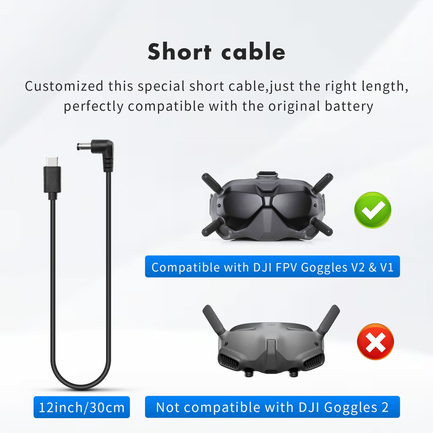 Battery Fixing Case & Short Power Cable Accessories for DJI FPV Goggles V2 & V1