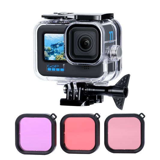 Dive Waterproof Case with 3 Pack Filter for Gopro Hero 11/10/9